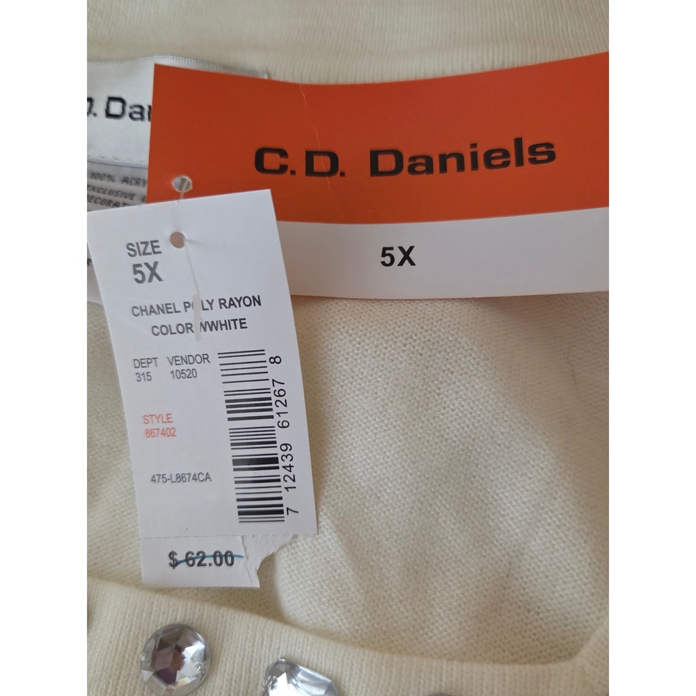Women's 5X C.D. Daniels lightweight sweater Cream rhinestone gems 3/4 sleeve NWT - Picture 7 of 8